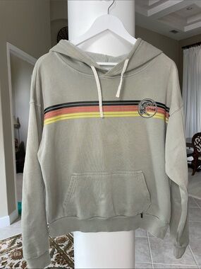 O'Neill Sage Green Hooded Sweatshirt with Black, Rust and Yellow Stripes XS